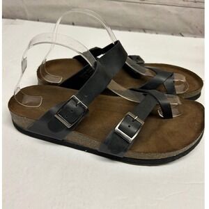 Mountain Sole Sandals Womens‎ 9 Black Leather Buckle Toe Loop Bohemian Beach